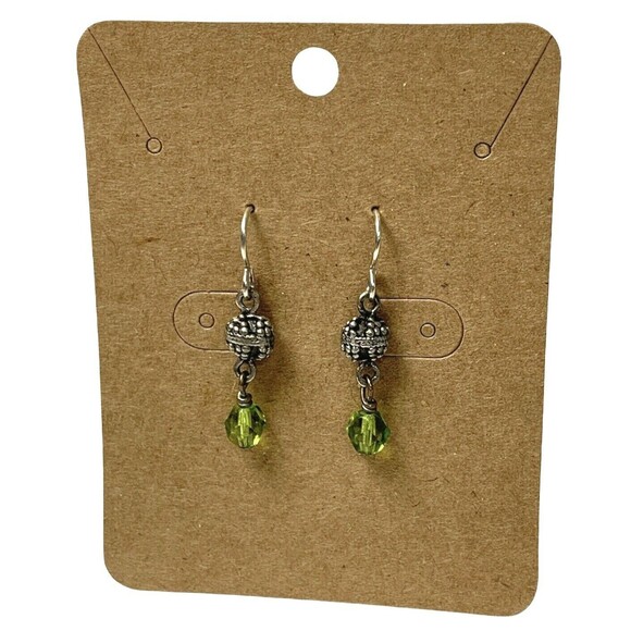 Faux Green Peridot Earrings Sterling Silver Faceted Dangle August Birthstone - Picture 1 of 5